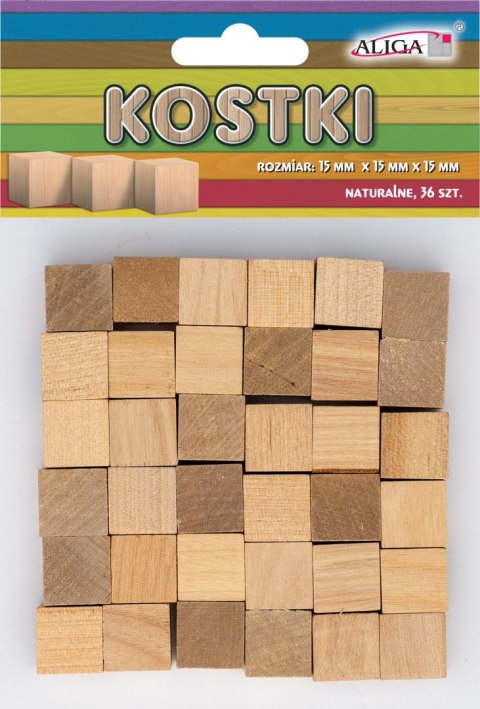 Kostki drewniane 1,5x1,5cm naturalne 36szt. | PK-0493