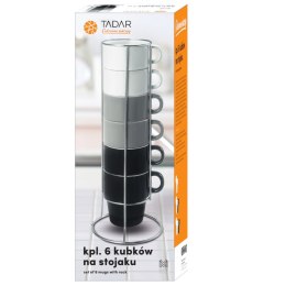 Komplet kubków na stojaku Tadar Black and White 250 ml 6 sztuk