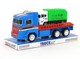 Auto truck z lawetą i autem, napęd na koło zam; 23x10x8cm