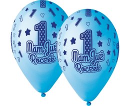 Balony Cyfra 1, MAM JUŻ ROCZEK, niebieskie 33 cm 5 szt. GS120/MJRN