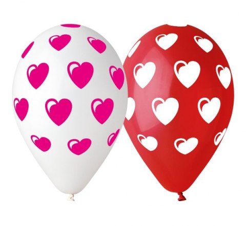 Balony premium "Serduszka", czerwone i białe, 12" / 5 szt. GS110/P198