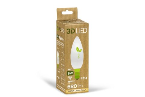 Żarówka 3D LED świeczka E-14 8W barwa ciepła 10szt.