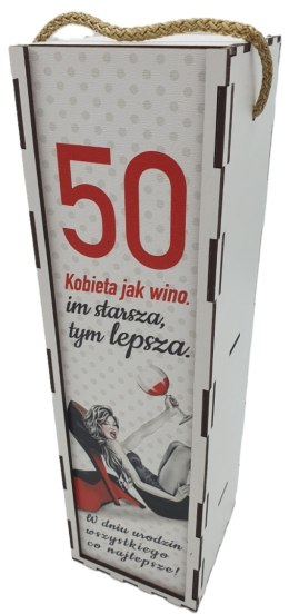 Skrzynka pudełko 33,5 x 9,5cm na butelkę alkoholu 50 Urodziny kolor SZPILKA 3311-SZ50