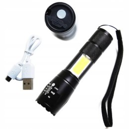 Latarka kieszonkowa taktyczna LED ZOOM USB XPE COB XA047