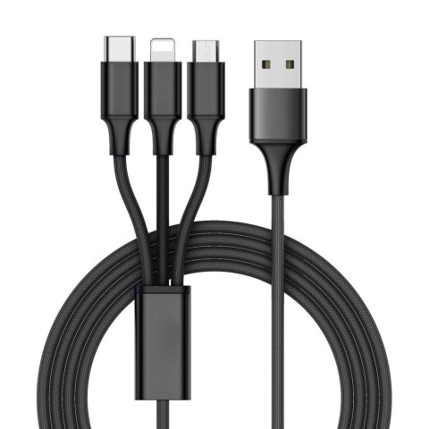 Kabel usb 3w1 do telefonu przewód lightning iphone micro usb type-c 1,2m czarny