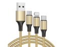 Kabel usb 3w1 do telefonu przewód lightning iphone micro usb type-c 1,2m złoty