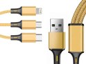 Kabel usb 3w1 do telefonu przewód lightning iphone micro usb type-c 1,2m złoty