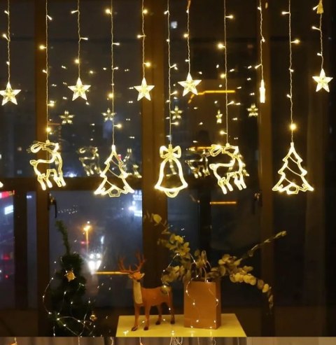 Lampki LED kurtyna renifer 2,5m 138LED ciepły biały 8 trybów świecenia IP44 Lampki LED kurtyna renifer 2,5m 138LED ciepły biały 8 trybów świecenia IP44