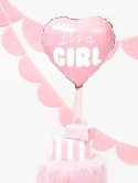 Balon foliowy "It's a girl" na baby shower serce różowe 48cm