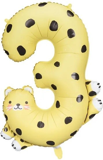 Balon foliowy urodzinowy cyfra "3" - Gepard 55x75 cm