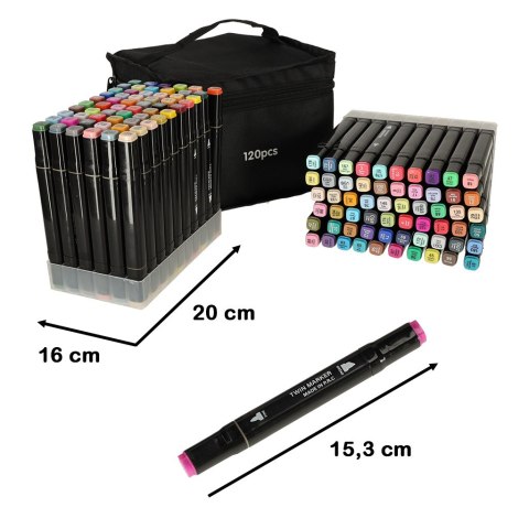 Markery dwustronne mazaki alkoholowe w etui 120 + podstawka Markery dwustronne mazaki alkoholowe w etui 120 + podstawka