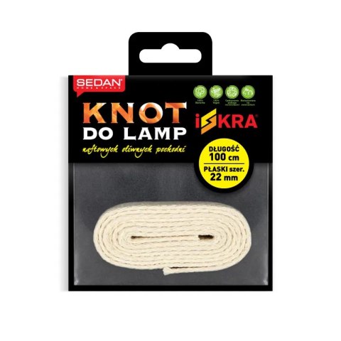 Knot do lampy naftowej, oliwnej i pochodni, płaski 22 mm/100 cm