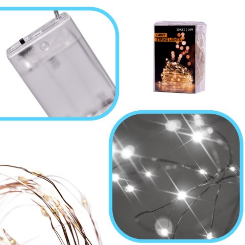 Lampki LED druciki dekoracyjne 10m 100LED zimny biały Lampki LED druciki dekoracyjne 10m 100LED zimny biały
