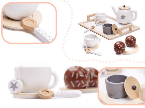 Serwis kawowy drewniany naczynia dla dzieci zestaw kuchenny do herbaty taca filiżanki Serwis kawowy drewniany naczynia dla dzieci zestaw kuchenny do herbaty taca filiżanki